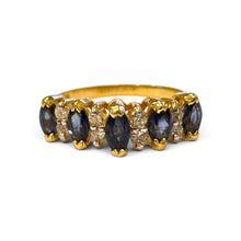 Vintage Retro Sapphire & Diamond 14K Yellow Gold Band Style Ring