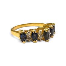 Vintage Retro Sapphire & Diamond 14K Yellow Gold Band Style Ring