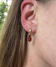 Vintage Garnet & Diamond Dangle Earrings 14K Yellow Gold