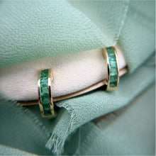 Vintage Emerald Hoop Earrings 14K Yellow Gold