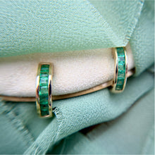 Vintage Emerald Hoop Earrings 14K Yellow Gold