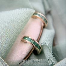 Vintage Emerald Hoop Earrings 14K Yellow Gold