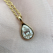 Vintage 1.37 Carat Antique Cut Pear Shape Diamond Necklace 14K Yellow Gold