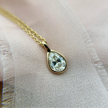 Vintage 1.37 Carat Antique Cut Pear Shape Diamond Necklace 14K Yellow Gold
