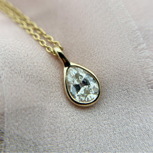 Vintage 1.37 Carat Antique Cut Pear Shape Diamond Necklace 14K Yellow Gold
