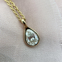 Vintage 1.37 Carat Antique Cut Pear Shape Diamond Necklace 14K Yellow Gold