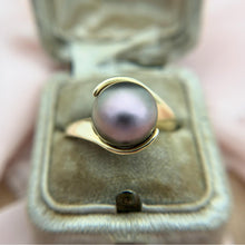Vintage Black Pearl Solitaire Ring 14K Yellow Gold