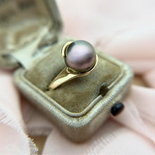 Vintage Black Pearl Solitaire Ring 14K Yellow Gold