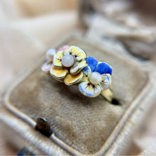 Vintage Enamel Flower Ring 14K Yellow Gold