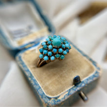 Vintage 10K Rose Gold Turquoise Cluster Ring
