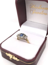 ANTIQUE ART DECO FRENCH CUT BLUE SAPPHIRE TWO GOLD TONE FILIGREE RING