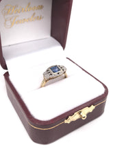 ANTIQUE ART DECO FRENCH CUT BLUE SAPPHIRE TWO GOLD TONE FILIGREE RING