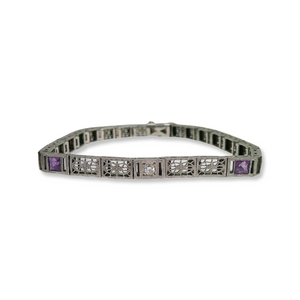 ART DECO 14K AMETHYST FILIGREE BRACELET