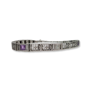 ART DECO 14K AMETHYST FILIGREE BRACELET