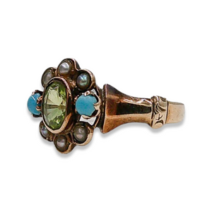 VICTORIAN PERIDOT PEARL RING