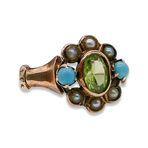 VICTORIAN PERIDOT PEARL RING