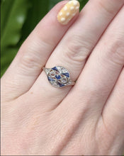 Vintage Dainty Art Deco Sapphire and Diamond Cocktail Ring