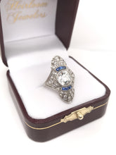 ANTIQUE ART DECO DIAMOND AND FRENCH CUT SAPPHIRE DINNER RING