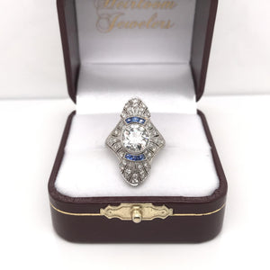 ANTIQUE ART DECO DIAMOND AND FRENCH CUT SAPPHIRE DINNER RING