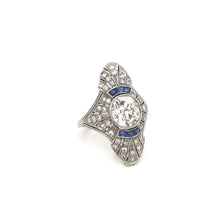 ANTIQUE ART DECO DIAMOND AND FRENCH CUT SAPPHIRE DINNER RING