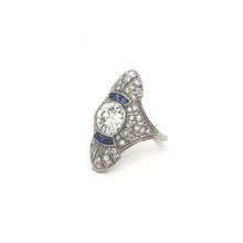 ANTIQUE ART DECO DIAMOND AND FRENCH CUT SAPPHIRE DINNER RING