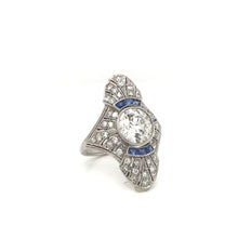 ANTIQUE ART DECO DIAMOND AND FRENCH CUT SAPPHIRE DINNER RING