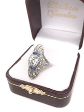 ANTIQUE ART DECO DIAMOND AND FRENCH CUT SAPPHIRE DINNER RING