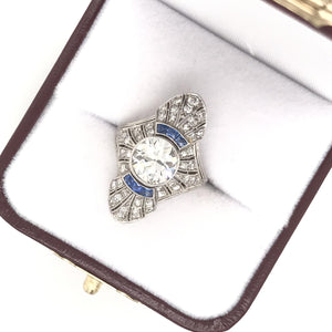 ANTIQUE ART DECO DIAMOND AND FRENCH CUT SAPPHIRE DINNER RING