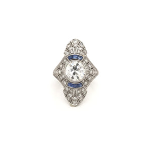 ANTIQUE ART DECO DIAMOND AND FRENCH CUT SAPPHIRE DINNER RING