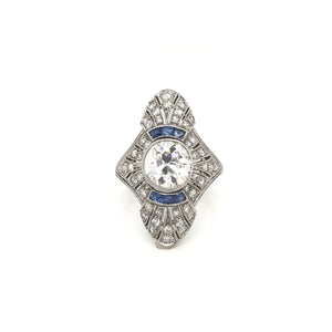 ANTIQUE ART DECO DIAMOND AND FRENCH CUT SAPPHIRE DINNER RING