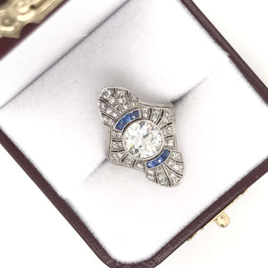 ANTIQUE ART DECO DIAMOND AND FRENCH CUT SAPPHIRE DINNER RING