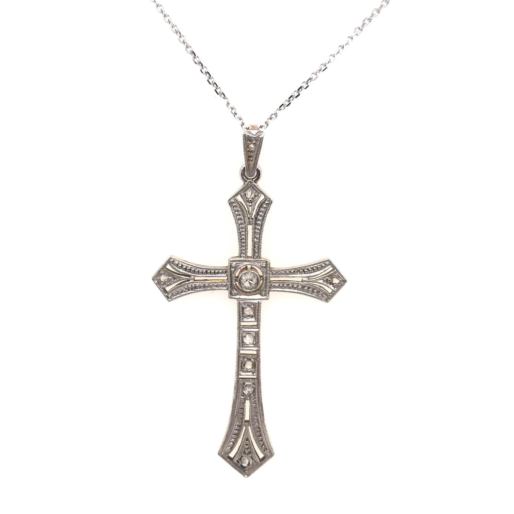 ANTIQUE ART DECO ERA ROSE CUT DIAMOND FILIGREE CROSS PENDANT