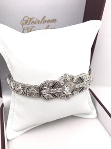 ANTIQUE ART DECO DIAMOND AND SAPPHIRE FILIGREE BRACELET