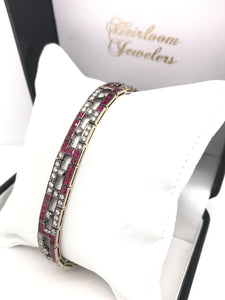 CONTEMPORARY ART DECO INSPIRED RUBY AND DIAMOND BRACELET