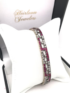 CONTEMPORARY ART DECO INSPIRED RUBY AND DIAMOND BRACELET