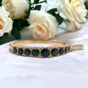 Retro 14K Yellow Gold Sapphire Bangle Bracelet