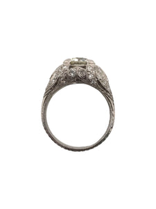 Art Deco 2.38 Carat Old European Cut Diamond Platinum Engagement Ring