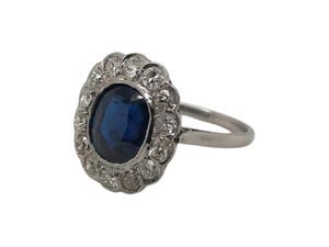 Art Deco 3.25 Carat Sapphire & Diamond Platinum Ring