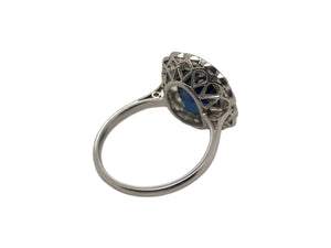 Art Deco 3.25 Carat Sapphire & Diamond Platinum Ring