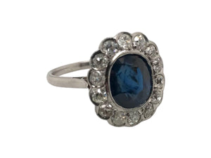 Art Deco 3.25 Carat Sapphire & Diamond Platinum Ring