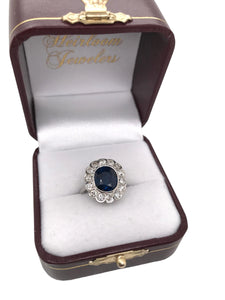 Art Deco 3.25 Carat Sapphire & Diamond Platinum Ring