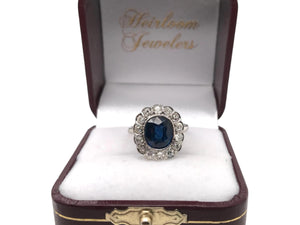 Art Deco 3.25 Carat Sapphire & Diamond Platinum Ring