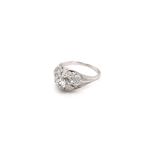 ART DECO 0.45 CARAT DIAMOND AND FLORAL FILIGREE RING