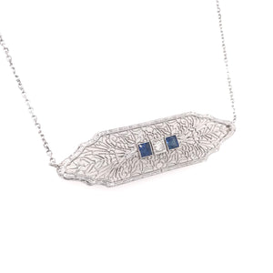 ART DECO SAPPHIRE DIAMOND AND FILIGREE NECKLACE