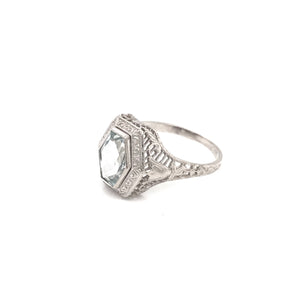 ANTIQUE AQUAMARINE FILIGREE RING