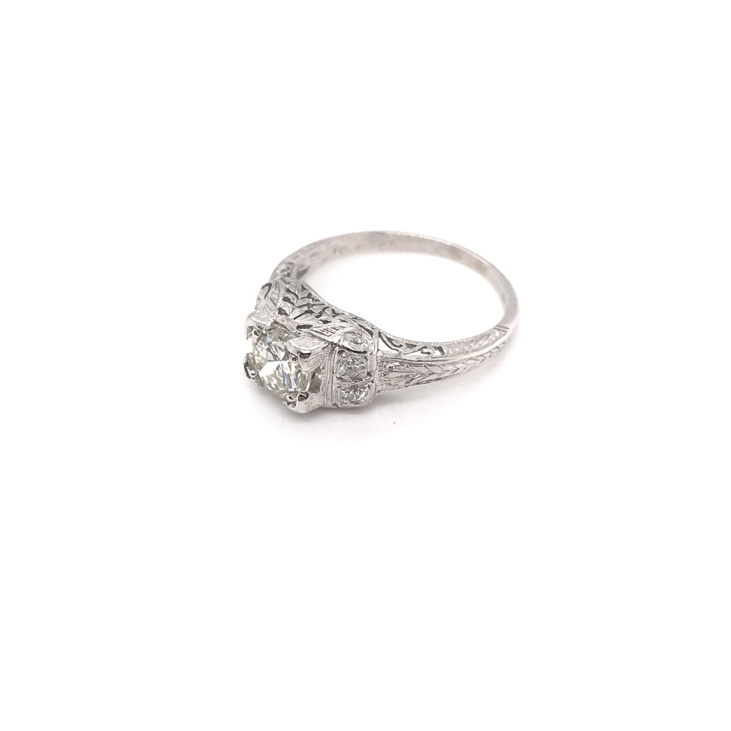 EDWARDIAN 0.74 CARAT DIAMOND AND PLATINUM FILIGREE RING