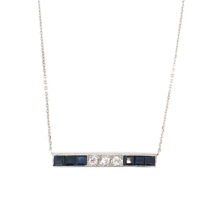 ANTIQUE SAPPHIRE AND DIAMOND PLATINUM BAR NECKLACE
