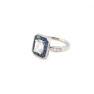 ANTIQUE STYLE 1.12 CARAT DIAMOND SAPPHIRE AND PLATINUM RING