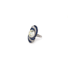 ART DECO 3.15 CARAT DIAMOND AND SAPPHIRE PLATINUM RING