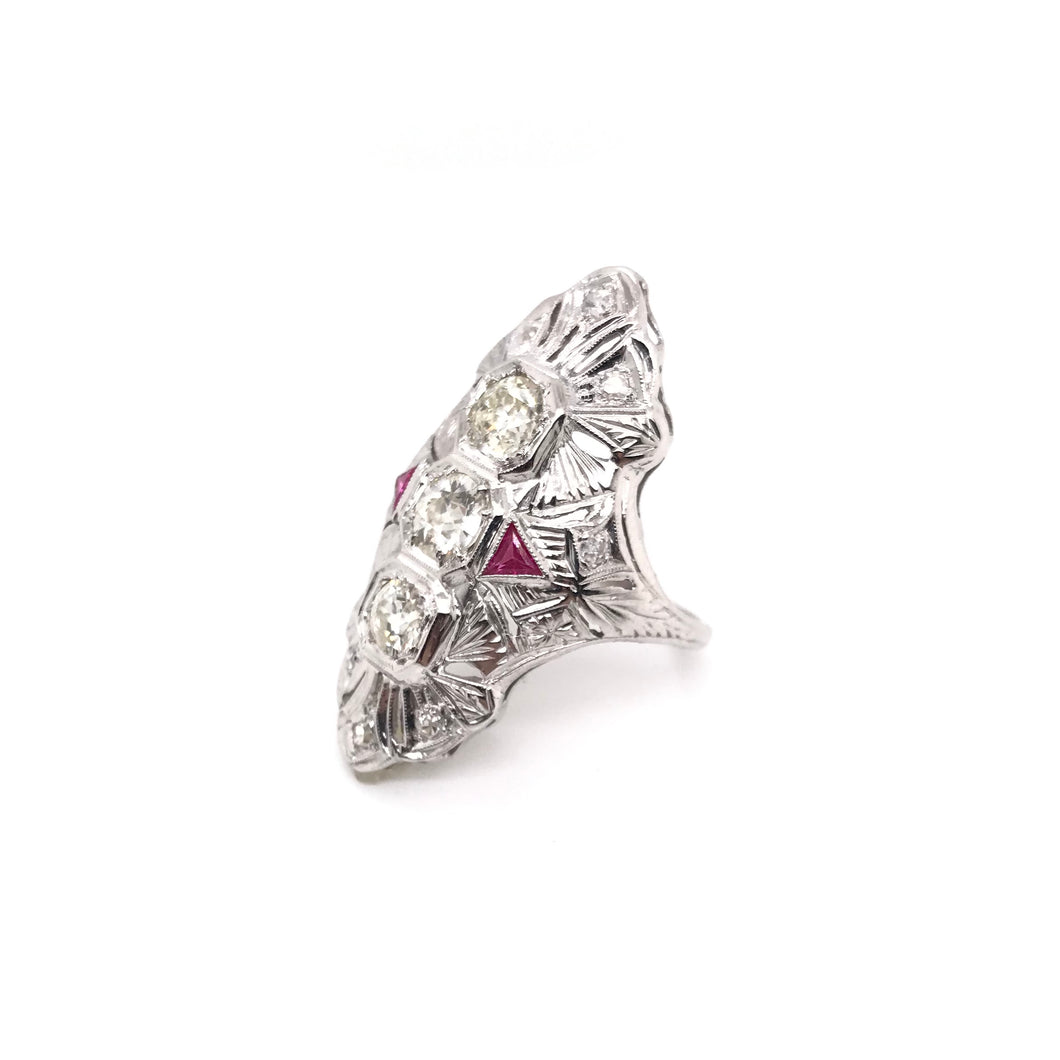 ART DECO DIAMOND AND RUBY DINNER RING